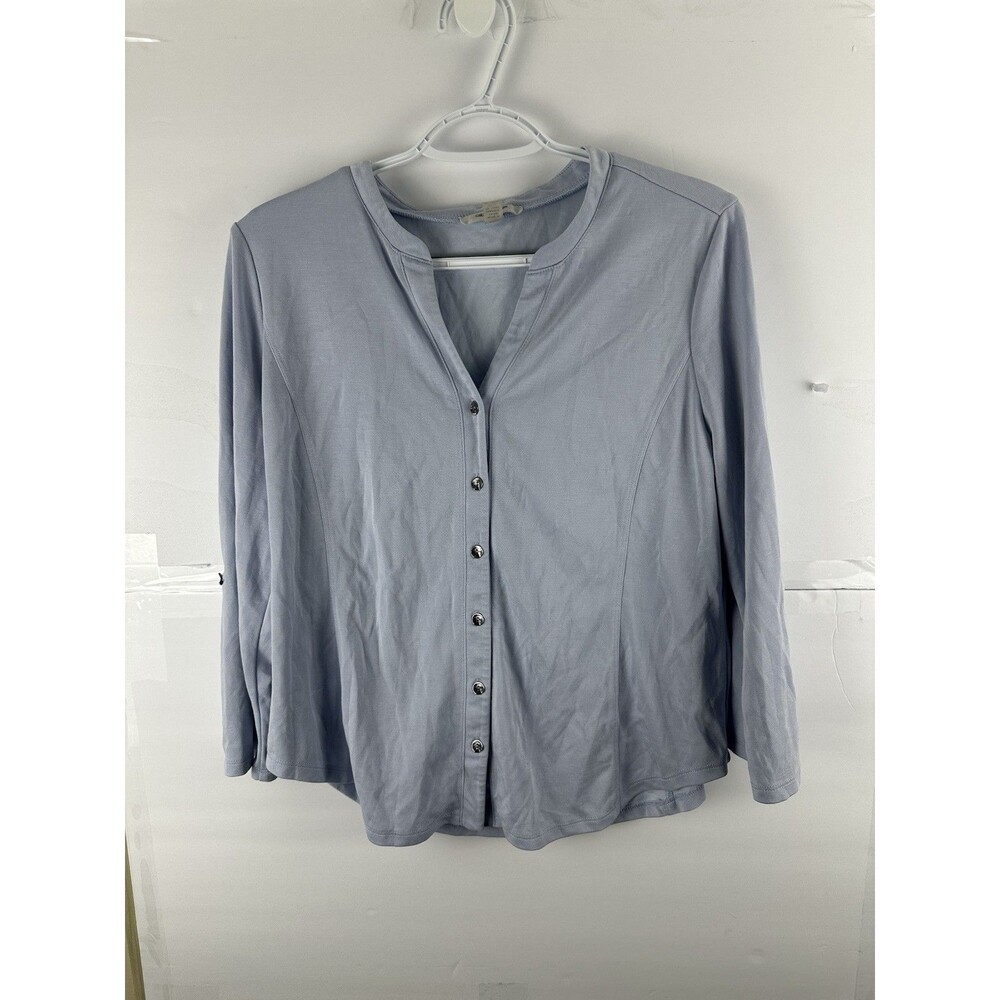 Cable & Gauge Studio Women's Blouse Sz L Lavender Gray 3/4 Sleeve Button